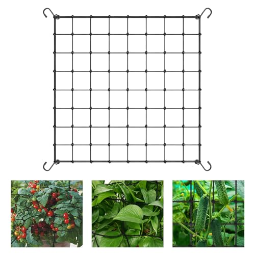 Trellis Netting, 4x4 Ft Plant Net with 4 Hooks Garden Trellis Netting Black Elastic Garden Netting Heavy-Duty Trellis Nets for Grow Tent Vegetables Fruits Flowers Plant Climbing Gardening