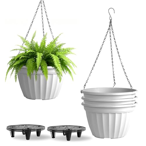 FGstyle Hanging Planters 10 Inch 4 Pack,Hanging Baskets for Plants Outdoor - color: White, size: 10 inch-4 pack
