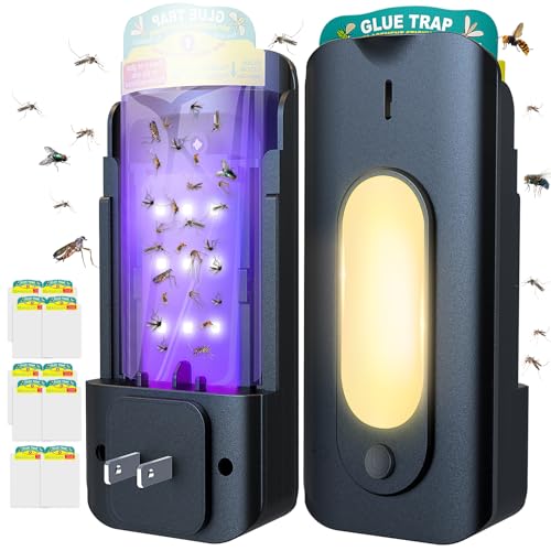 Fruit Fly Trap for Indoors with 10 Refills, 2 in 1 Fly Trap Indoor with Night Light for Home, Gnat Traps for House Indoor, Plug-in Insect Trap for Gnats, Flies, Moths, and Other Bugs-Black - color: Black