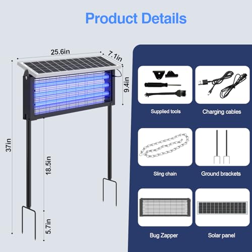 Solar Bug Zapper Outdoor, 30W Large Mosquito Zapper Outdoor - size: 25.6 inches for 4000 sq.ft