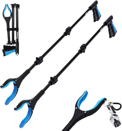 38" Extra Long Grabber Reacher Tool – 2 Pack Foldable Reacher Grabber Pickup Tools with 360° Rotating Jaw & Magnet - Heavy Duty Pick Up Grabbers for Seniors, Trash, Surgery Recovery (Blue Blue) - color: Blue Blue