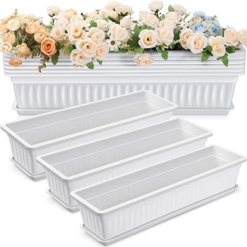 FillTouch 6 Pack Window Flower Box Planter White Rectangle Planter, 27 Inch - size: 27 Inch