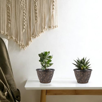 Nooulap 8 Inch Plant Pots with Drainage Hole, 4 Pack, Retro Brown - color: Retro Brown, size: 8 inch