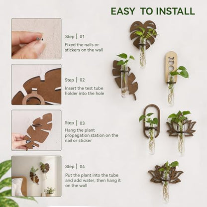 Artilady Plant Propagation Station Wall Hanging, Planter Terrariums Tube - color: Leaves