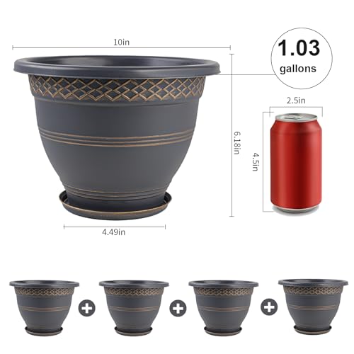 Usocik 10 Inch Plant Pots, 4 Pack, Gold Plaid - color: Gold, size: 10 Inch - 4 Pack