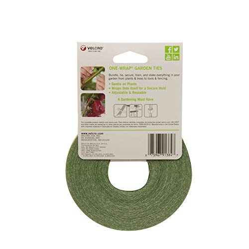 VELCRO Brand ONE-WRAP Garden Ties | Plant Supports for Effective Growing | Strong Gardening Grips are Reusable and Adjustable | Gentle Plant Ties | Cut-to-Length | 45 ft by 1/2 in roll | Green