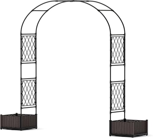 Garvee Garden Arbor with 2 Planter Boxes, PE Coated Garden Arch Trellis - size: 7.5 × 7.2 ft