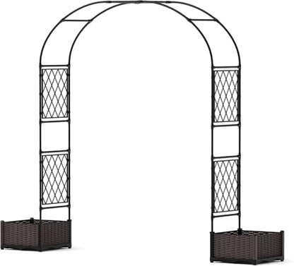 Garvee Garden Arbor with 2 Planter Boxes, PE Coated Garden Arch Trellis - size: 7.5 × 7.2 ft