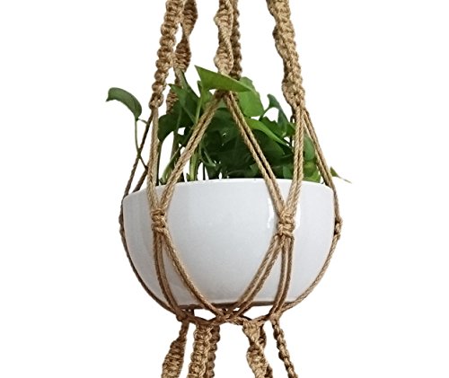 65 Inch Macrame Plant‑Hanger, Jute‑Rope Hanging‑Planter for 8‑10‑Inch Pots