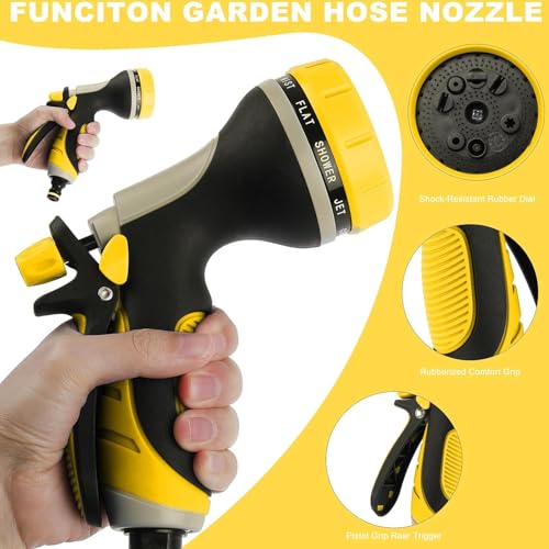 Garden Hose Nozzle with Adjustable 10 Watering Patterns Hose Spray Nozzle - color: Yellow