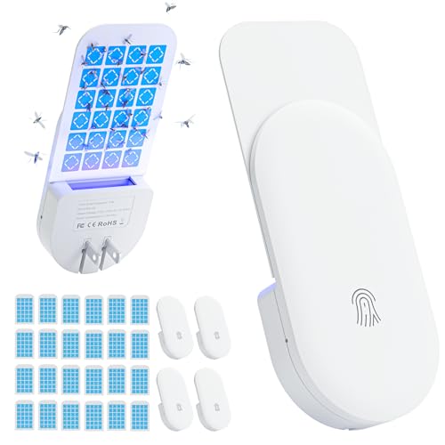 TIENBE Flying Insect Trap, 2 in 1 Indoor Plug-in Fruit Fly Trap, 4 Trap White and 24 Glue Cards, Fruit Fly Traps for Gnat, Moth, Mosquito, Suitable for Every Part of The Home - color: White, size: 4 Device 24 Glue Cards
