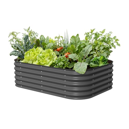 Vego garden Aluzinc Raised Garden Bed Kits, 17" Tall 6 in 1 Modular Metal Raised Planter Bed for Vegetables Flowers Patio Ground Planter Box-Modern Gray - color: Modern Gray