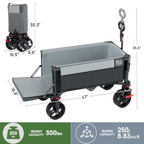 Timber Ridge 47" L Collapsible Folding Wagon with Tailgate & Brake, - color: Gray, size: 250L