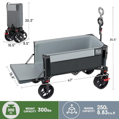 Timber Ridge 47" L Collapsible Folding Wagon with Tailgate & Brake, - color: Gray, size: 250L