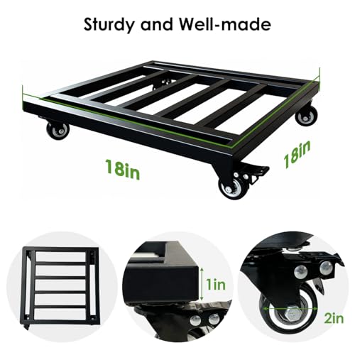18" Metal Plant Caddy with Wheels Heavy Duty,Square Large Plant Stand Indoor Outdoor Use,Rolling Plant Dolly with Industrial Casters,Rust-Proof Black Plant Tray for Large Planters Pots,2-Pack - size: 18 Inch-2 Packs