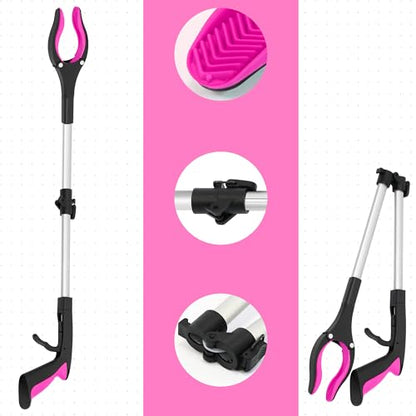 32 inch GrabRunner Heavy Duty(up to 10 lbs) Reacher Grabber Tool with Strong Magnetic (New Pink) 1 Pack - color: Pink