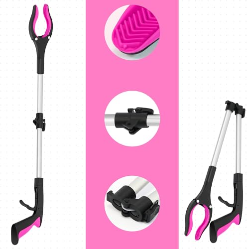 2 Pack 32 inch GrabRunner Reacher Grabber Tool with Strong Magnetic and Swivel Head (New Pink) - color: Rose Pink(pack of 2)