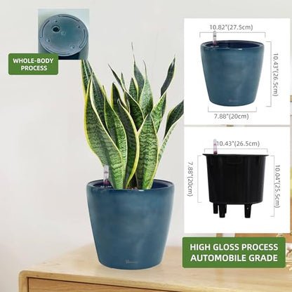 Dexceder 11x10 Self Watering Planter (Grayish Green Gradient) - color: Grayish Green, size: 11x10