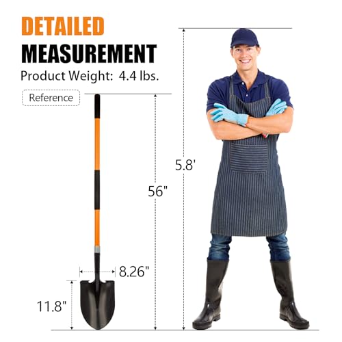 VNIMTI Heavy Duty Gardening Shovel, 56 Inch Round Blade with Fiberglass Handle (Orange) - color: Orange