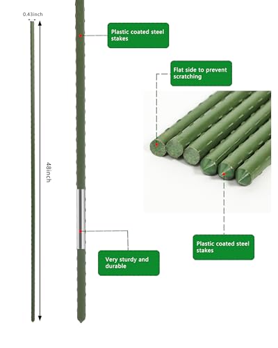 4ft Garden Stakes, Plastic Coated Steel Plant Stakes for Climbing Plants 25pcs - size: 4FT