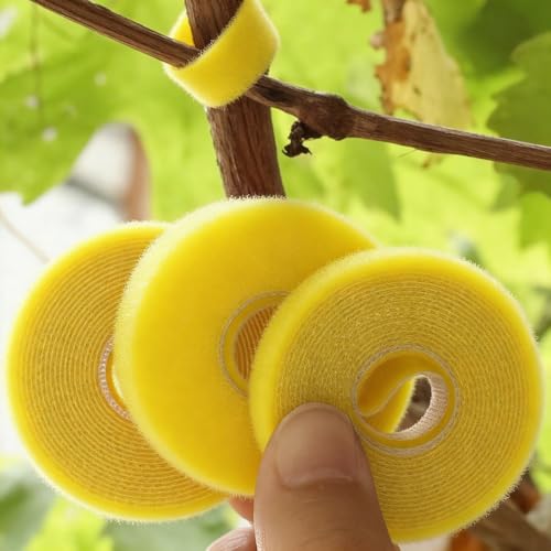 3Rolls Nylon Plant Ties Reusable Self Adhesive Plant Fastener Tape for Support Garden Supplies,200Ccm (Yellow) - color: Yellow