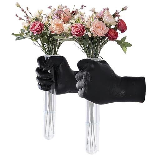 Black Hand Wall Vase Set of 2, Resin Test Tube Flower Holders - color: Black
