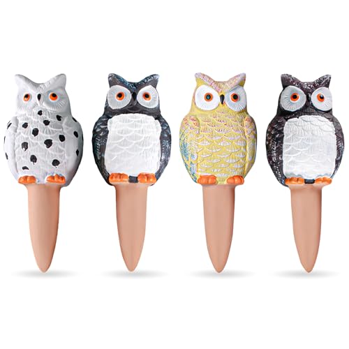 MCleanPin 4 Pack Self Watering Spikes and Globes, Handmade Terracotta Owl Self-Watering Plant Devices with Slow Release System, Automatic Water Bulbs for Indoor and Outdoor Garden Pots Vacation - color: Owl