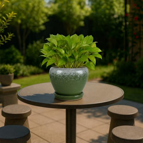 Deep Dream 6 Inch Plant Pots- Ceramic Planter Pot with Drainage Hole and Saucer, Round Flower Pot for Indoor Outdoor Succulent, Snake Plants and Cactus, Blackish Green - color: Blackish Green, size: 6 Inch