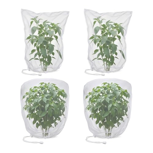 4 Pack Garden Netting with Drawstring, Bird Netting Plant Protection Bags in 2 Sizes for Tomatoes, Blueberries, Vegetables, Fruit Trees, Cicadas and Garden Pest Barrier