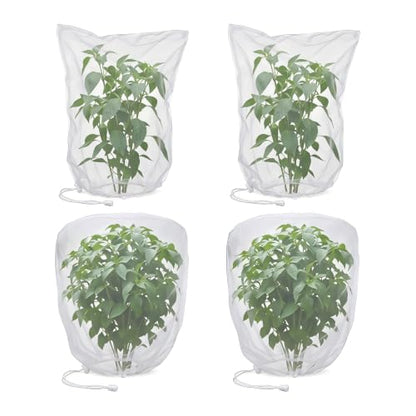 4 Pack Garden Netting with Drawstring, Bird Netting Plant Protection Bags in 2 Sizes for Tomatoes, Blueberries, Vegetables, Fruit Trees, Cicadas and Garden Pest Barrier