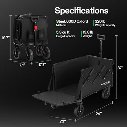 VIVOSUN Collapsible Wagon with Tailgate, 320lb Load-Bearing Outdoor Utility with All-Terrain Wheels, Adjustable Handle, Cup Holders for Camping, Shopping, Garden, Sports, Picnic, Black - style: Rear Door Style