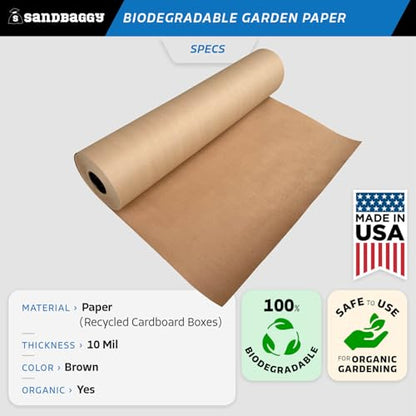 Sandbaggy Biodegradable Landscape Fabric - Garden Paper for Weeds - Paper Mulch Rolls (5 ft x 50 ft, 1) - size: 5 ft x 50 ft