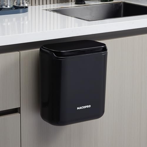 MACOPRO Compost Bin Hanging Trash Can with Lid Under Sink for Kitchen, Food Waste Bin for Countertop with Lid, Mountable Garbage Can for Bathroom, RV, 8L/2.6Gal