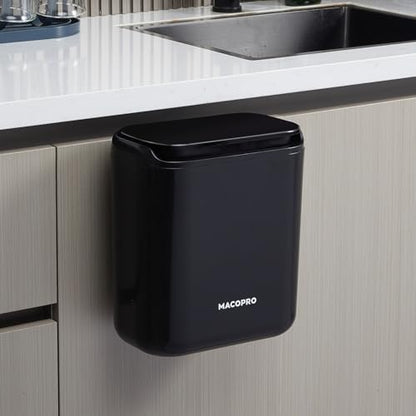 MACOPRO Compost Bin Hanging Trash Can with Lid Under Sink for Kitchen, Food Waste Bin for Countertop with Lid, Mountable Garbage Can for Bathroom, RV, 8L/2.6Gal