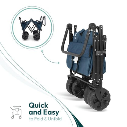 WONDERFOLD S2 Push & Pull Folding Utility Cart with Wide Beach Tires, Adjustable Push Handle, Telescopic Pull Handle with Spring Bounce Technology & Storage Pouch, Blue - color: Blue.