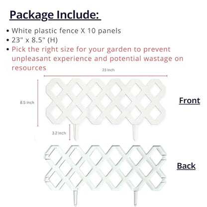 LaLaGreen Garden Edging Border (23x8.5in, 10 Pack) White Plastic Fence - color: White x 10
