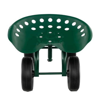 ERGOMASTER Garden Seat with Wheels, Adjustable Height & 360° Swivel, Iron Frame, Green - color: Green