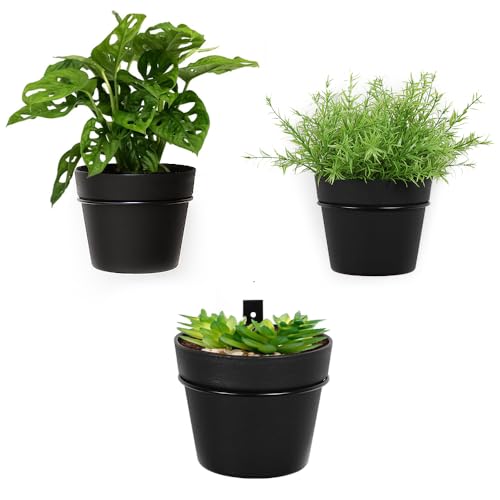 3 Pack Wall Hanging Planters Indoor Outdoor 6.3 Inch Self-Watering Flower Pots with Leak-Proof Drainage Iron Brackets Hanging Basket Room Garden Decor(Black) - color: Black