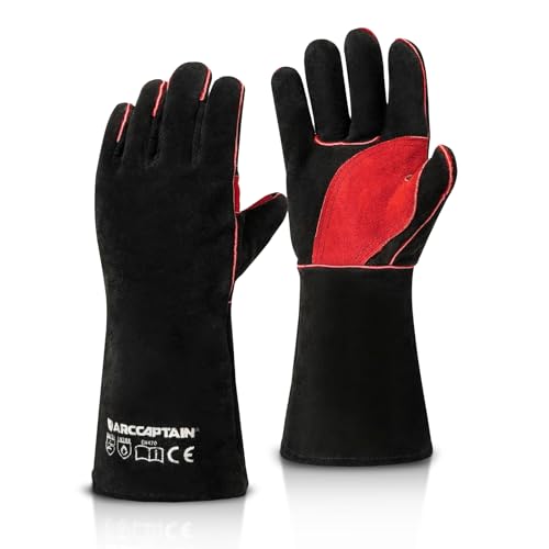 ARCCAPTAIN 16-Inch Leather Welding Gloves for Men & Women, BlackRed, L - color: Black, size: 16inch