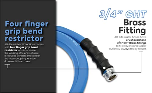 AG-LITE BSAL3406 3/4" x 06' Hot/Cold Water Rubber Garden Hose, 100% Rubber, Ultra-Light, Super Strong, 500 PSI, 50F to 190F Degrees, High Strength Polyester Braided - size: 3/4" x 6'