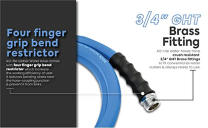 AG-LITE BSAL3406 3/4" x 06' Hot/Cold Water Rubber Garden Hose, 100% Rubber, Ultra-Light, Super Strong, 500 PSI, 50F to 190F Degrees, High Strength Polyester Braided - size: 3/4" x 6'