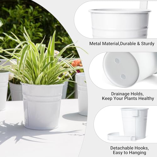 Dahey 5 Inches Small Metal Hanging Flower Pots 10 Pcs Railing Planter Box - color: White, size: 5 inches