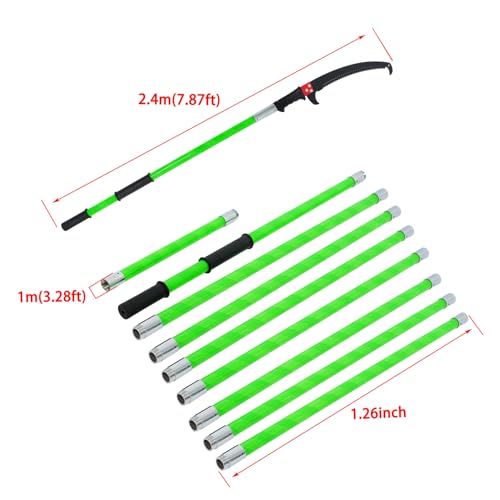 30FT Extendable Pole Saw, Manual Branch Trimmer with Long Handle - size: 30FT Green