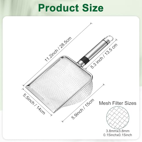 M METERXITY 1-Pack Gardening Soil Sifter, 3.8 mm Mesh Stainless Steel Sand Soil Compost Sieve with Stainless Steel Handle for Sand/Dirt/Rock Compost, Screen Potting Scoop [Silver Tone] - size: 3.8 mm