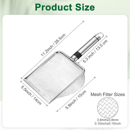 M METERXITY 1-Pack Gardening Soil Sifter, 3.8 mm Mesh Stainless Steel Sand Soil Compost Sieve with Stainless Steel Handle for Sand/Dirt/Rock Compost, Screen Potting Scoop [Silver Tone] - size: 3.8 mm