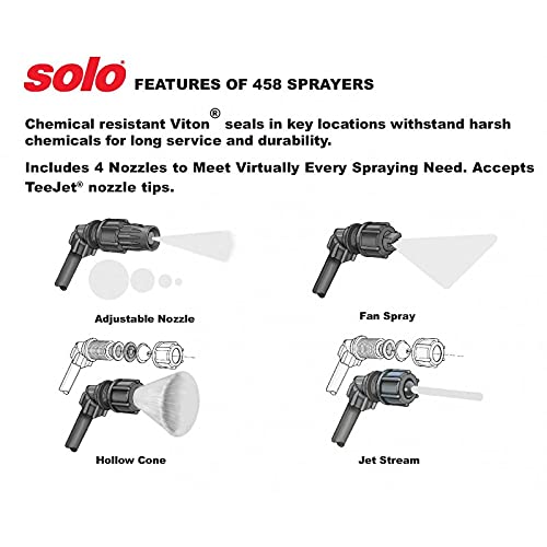 SOLO 458 3-Gallon Handheld Sprayer with Viton® Seals in Key Locations. Viton® Seals Resist Harsh Chemicals. Designed for Plant Protection Chemicals, Pest Control Solutions, and Many Other Uses.