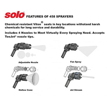 SOLO 458 3-Gallon Handheld Sprayer with Viton® Seals in Key Locations. Viton® Seals Resist Harsh Chemicals. Designed for Plant Protection Chemicals, Pest Control Solutions, and Many Other Uses.