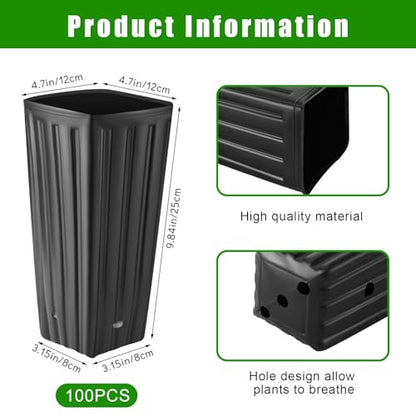 Nuenen 100 Pcs Tall Tree Pot, Plastic Deep Nursery Pots, 9.8" H X 4.7" W - size: 9.8" H X 4.7" W