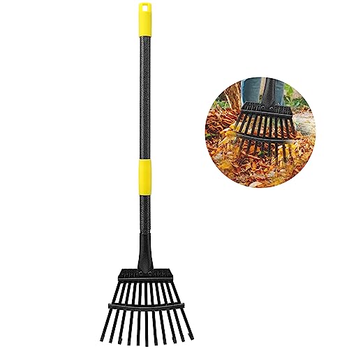 Oliynedy Leaf Rake for Gardening, Adjustable Metal Garden Rake for Leaves Long Handle 30-60", 11 Tines 9" Wide Small Lawn Collapsible Yard Adult Kids Rake for Camping Flower Beds Mulch Shrub - style: 30-60"