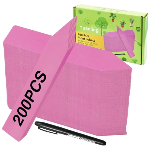 Plant Labels 200 Pcs Yuanling for Seeding Plastic Waterproof Plant Name Tags Garden Labels Marker Garden Pots Stakes for Outdoor Potted Plants Belt Permanent Marking Pen (Pink) - color: Pink